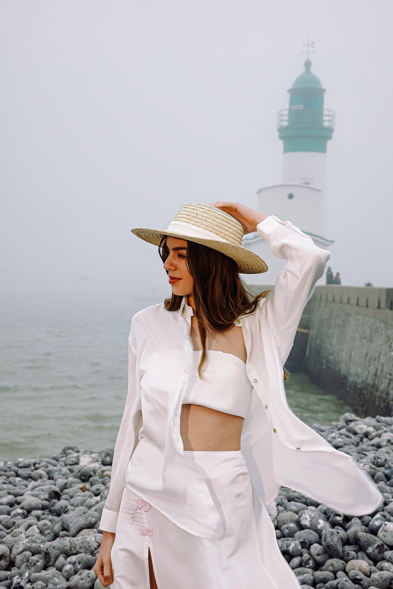 Chemise droite fluide en soie blanche