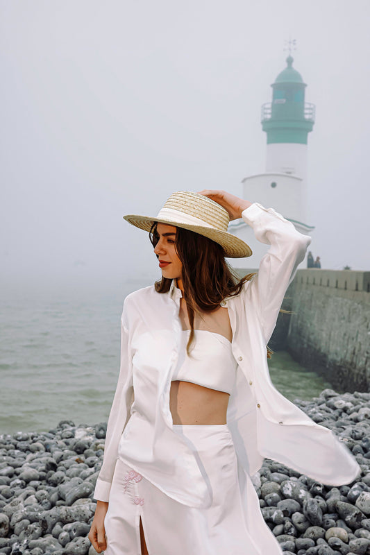 Chemise droite fluide en soie blanche