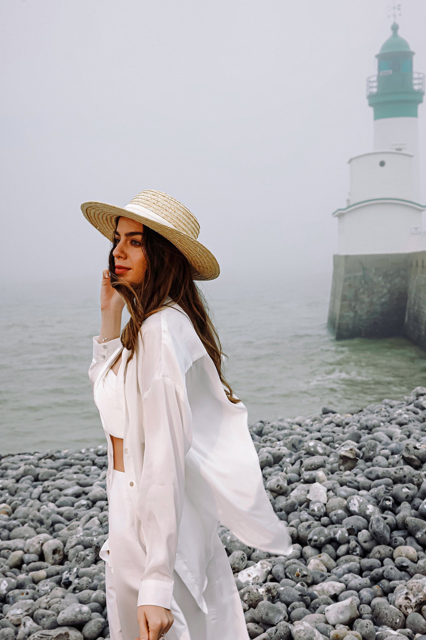 Chemise droite fluide en soie blanche