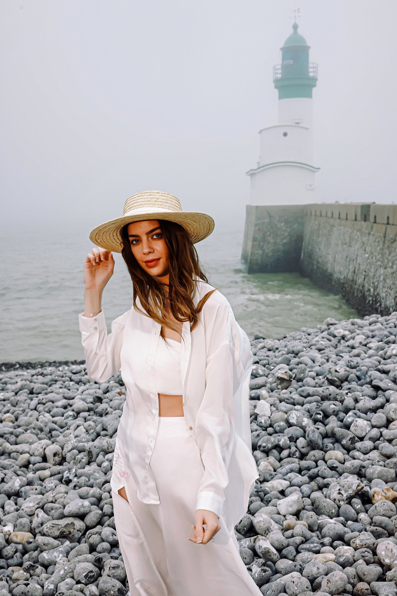 Chemise droite fluide en soie blanche