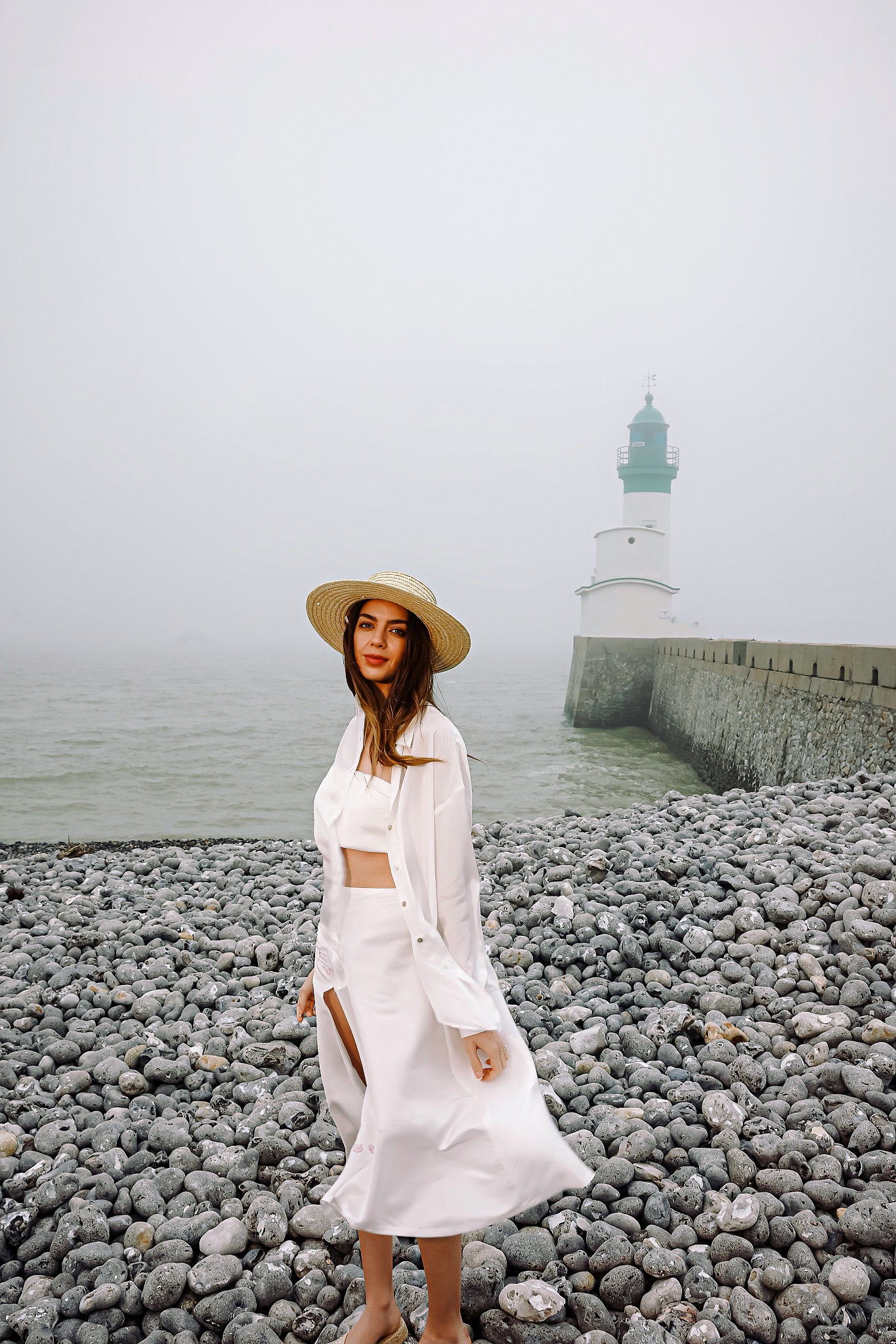 Chemise droite fluide en soie blanche