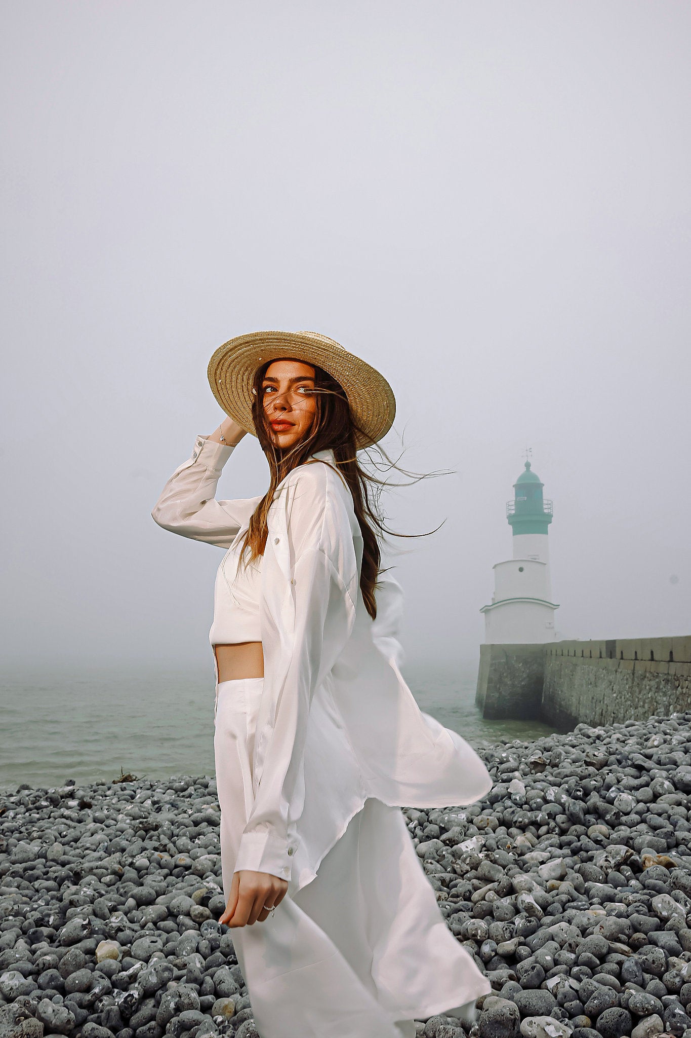 Chemise droite fluide en soie blanche