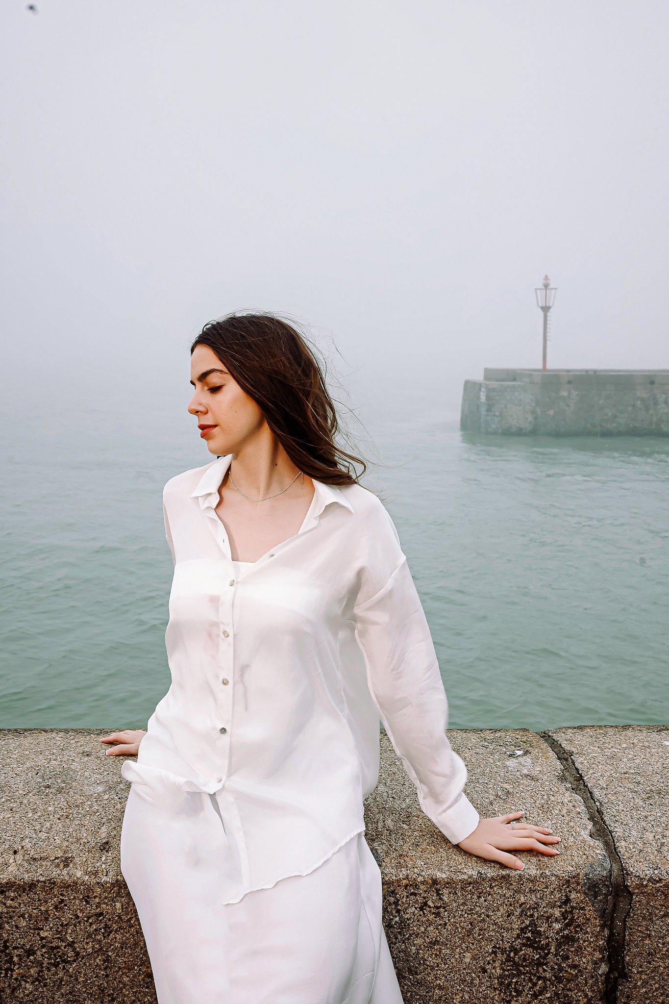 Chemise droite fluide en soie blanche