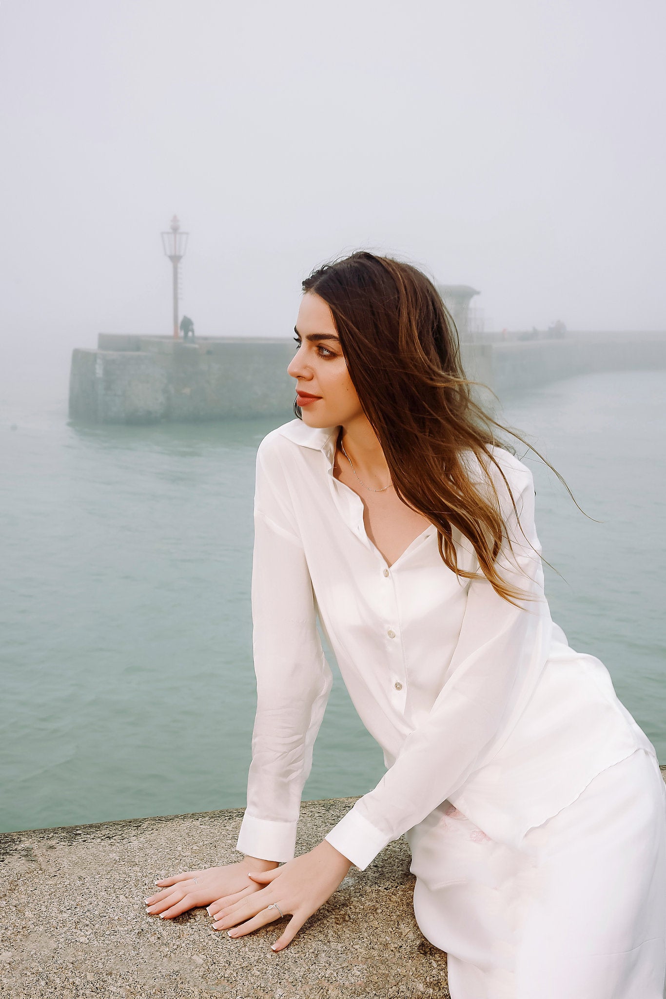 Chemise droite fluide en soie blanche
